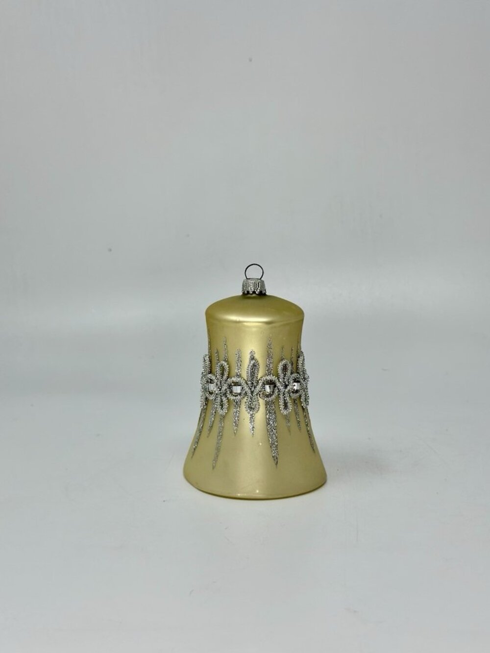 Vintage West Germany Xmas Ornament Mercury Glass Bell Gold Hand Decor Stars 3"
